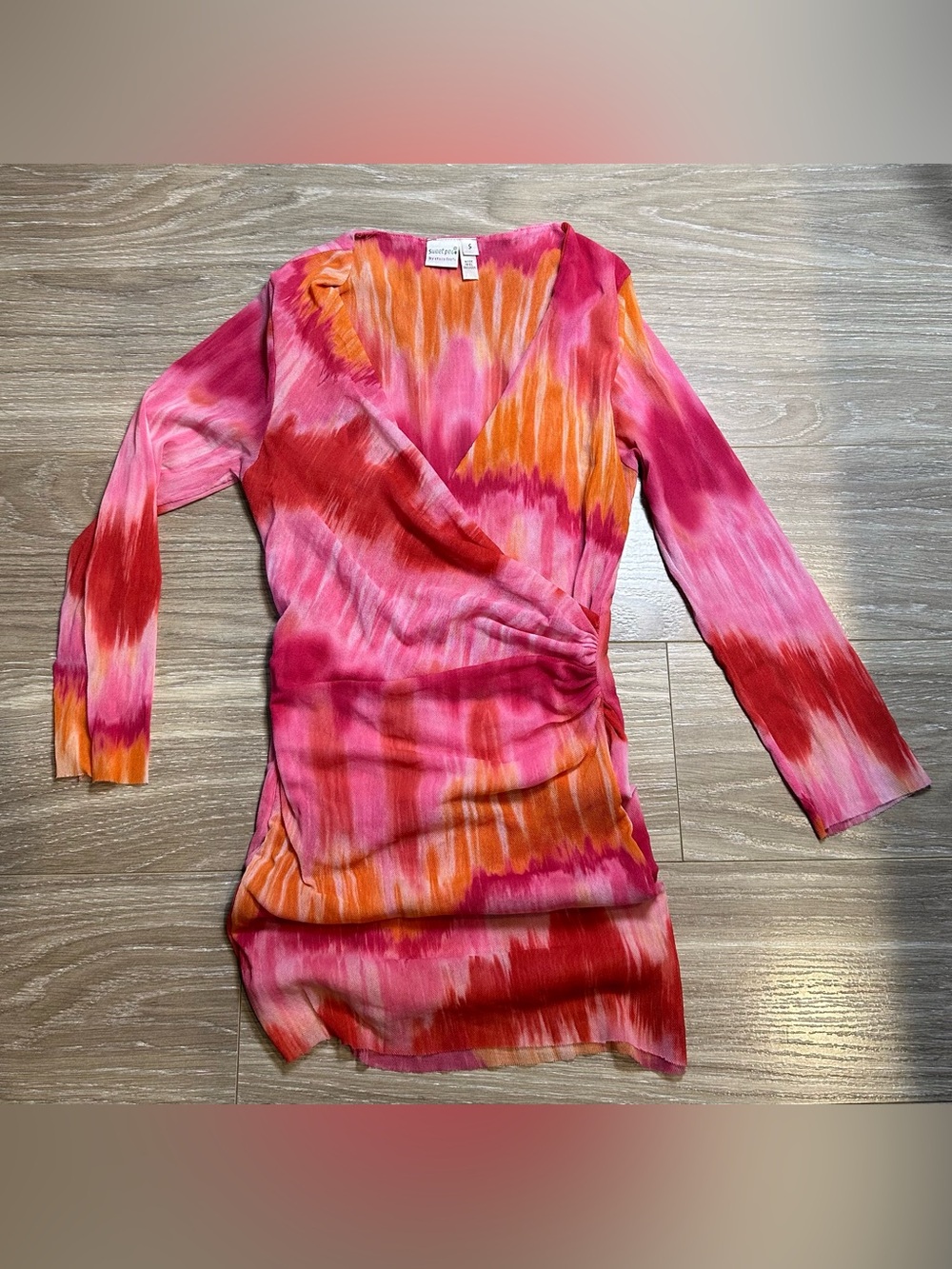 Sweet Pea Pink, Orange & Red Wrap-Style V-Neck Tunic